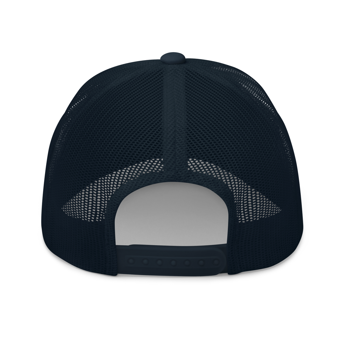 Forrest for Alabama navy trucker cap, back view