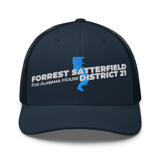 Forrest for Alabama navy trucker cap, front view