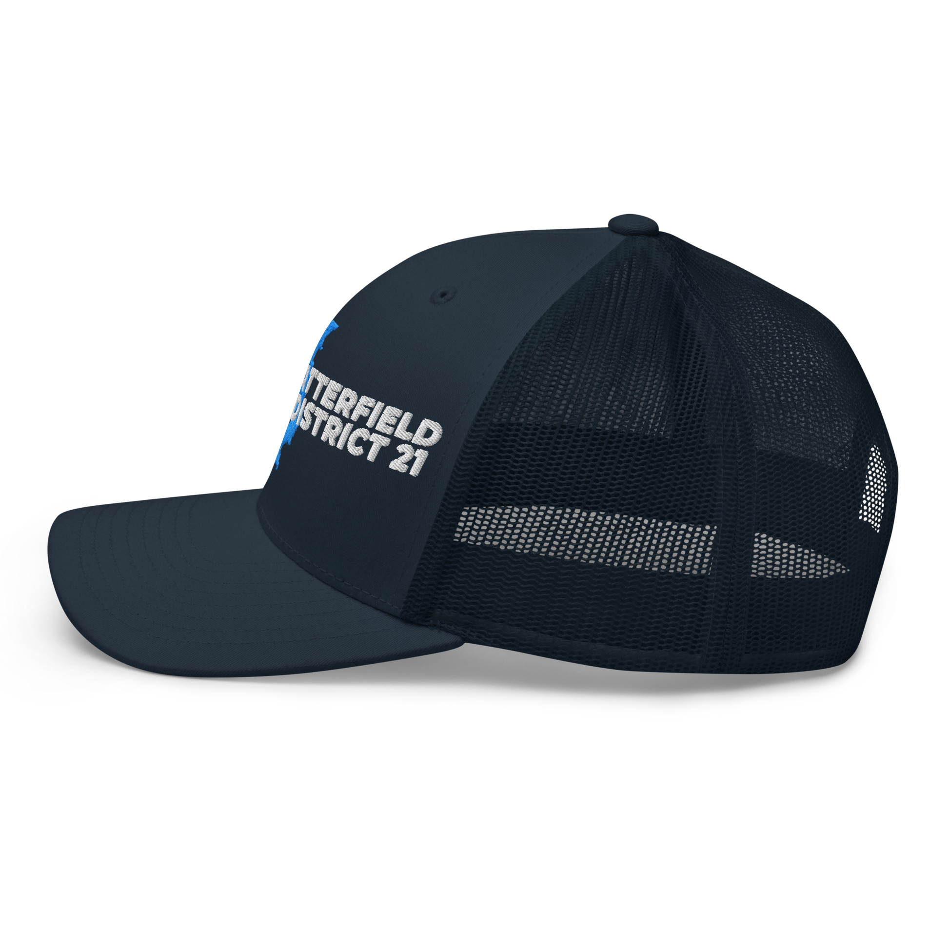Forrest for Alabama navy trucker cap, left side view