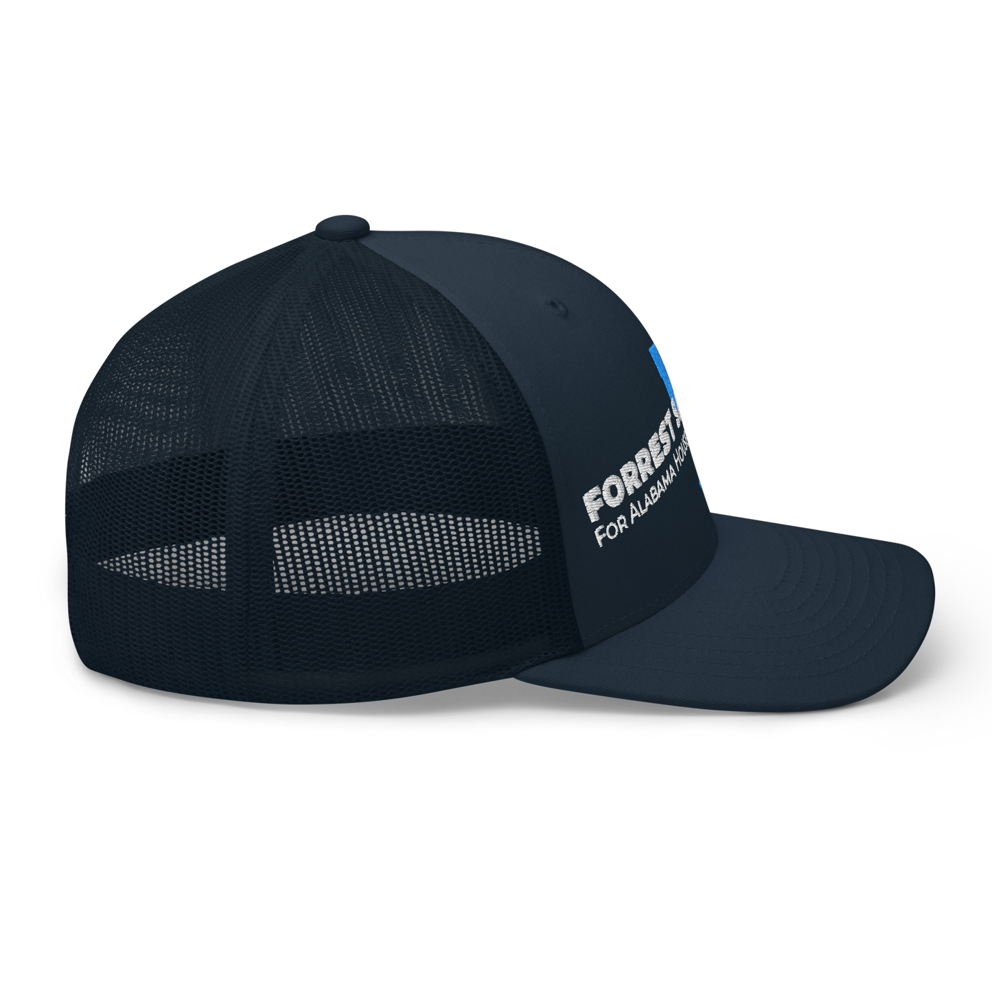 Forrest for Alabama navy trucker cap, right side view