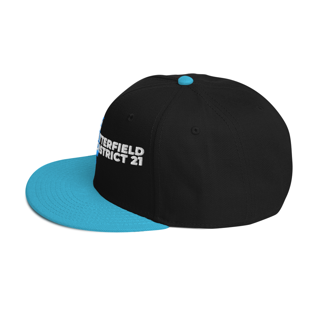 Forrest for Alabama black and aqua snapback hat, left side view