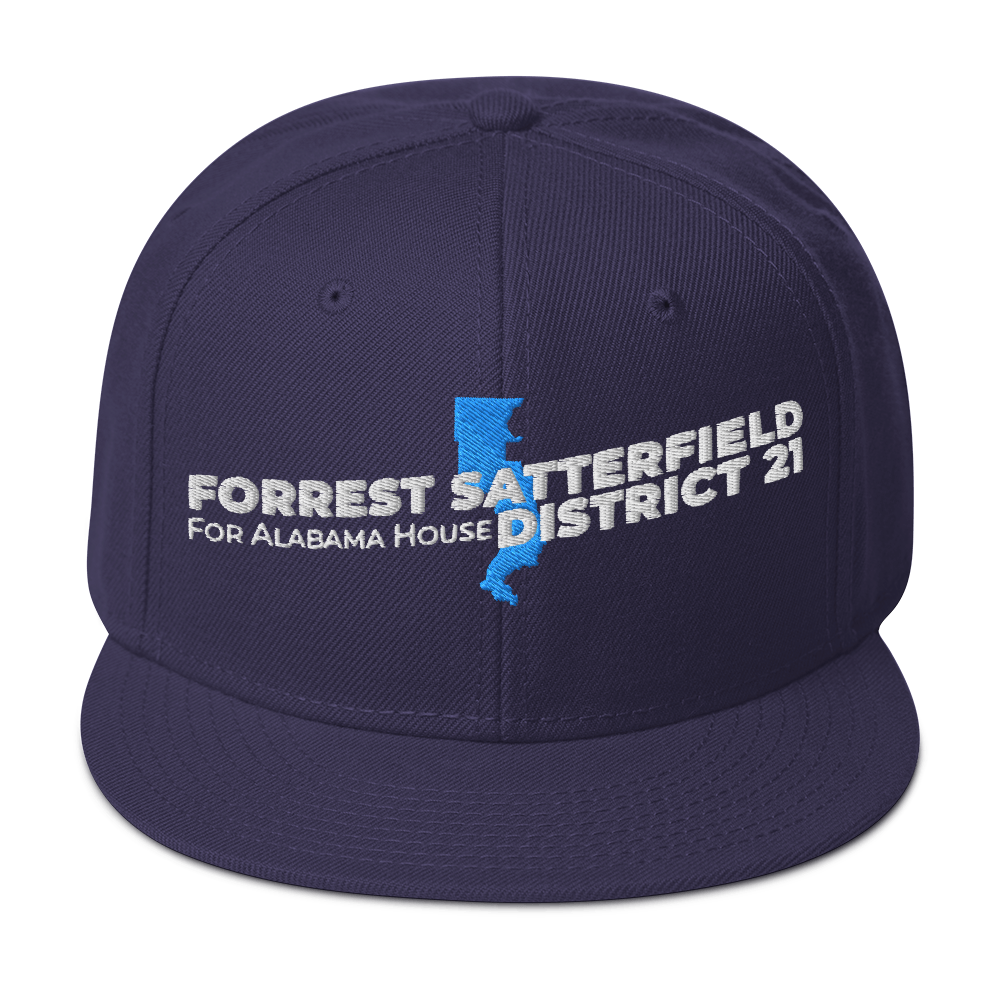 Forrest for Alabama navy blue snapback hat, front view