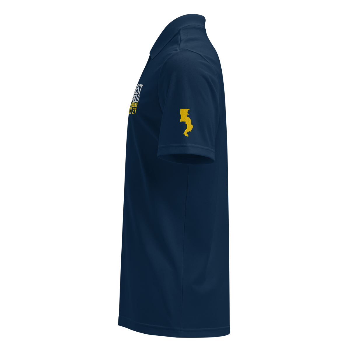 Forrest for Alabama collegiate navy Adidas sport polo, left side view