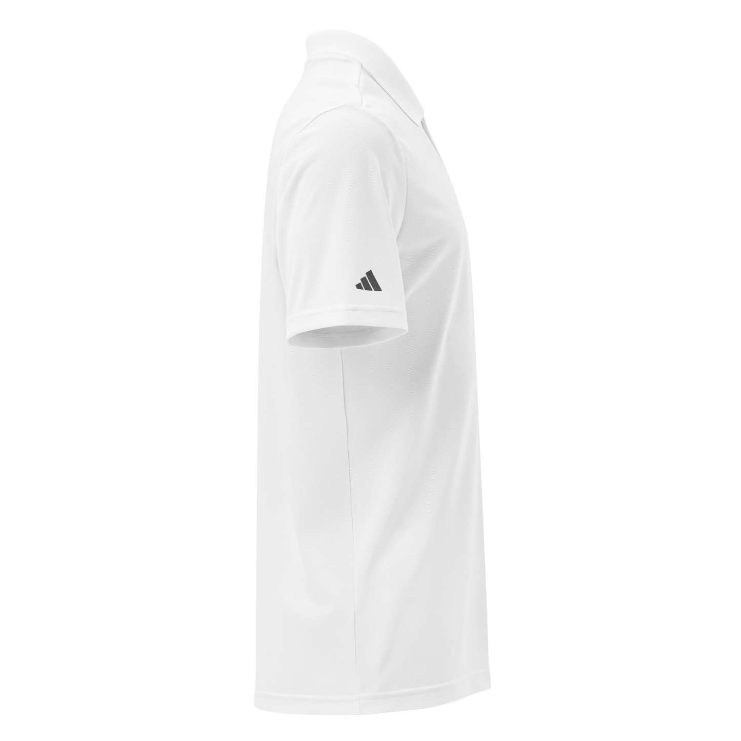 Run Forrest Run white Adidas sport polo, right side view