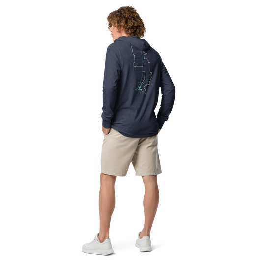 Forrest for Alabama heather navy hooded long-sleeve tee, back view
