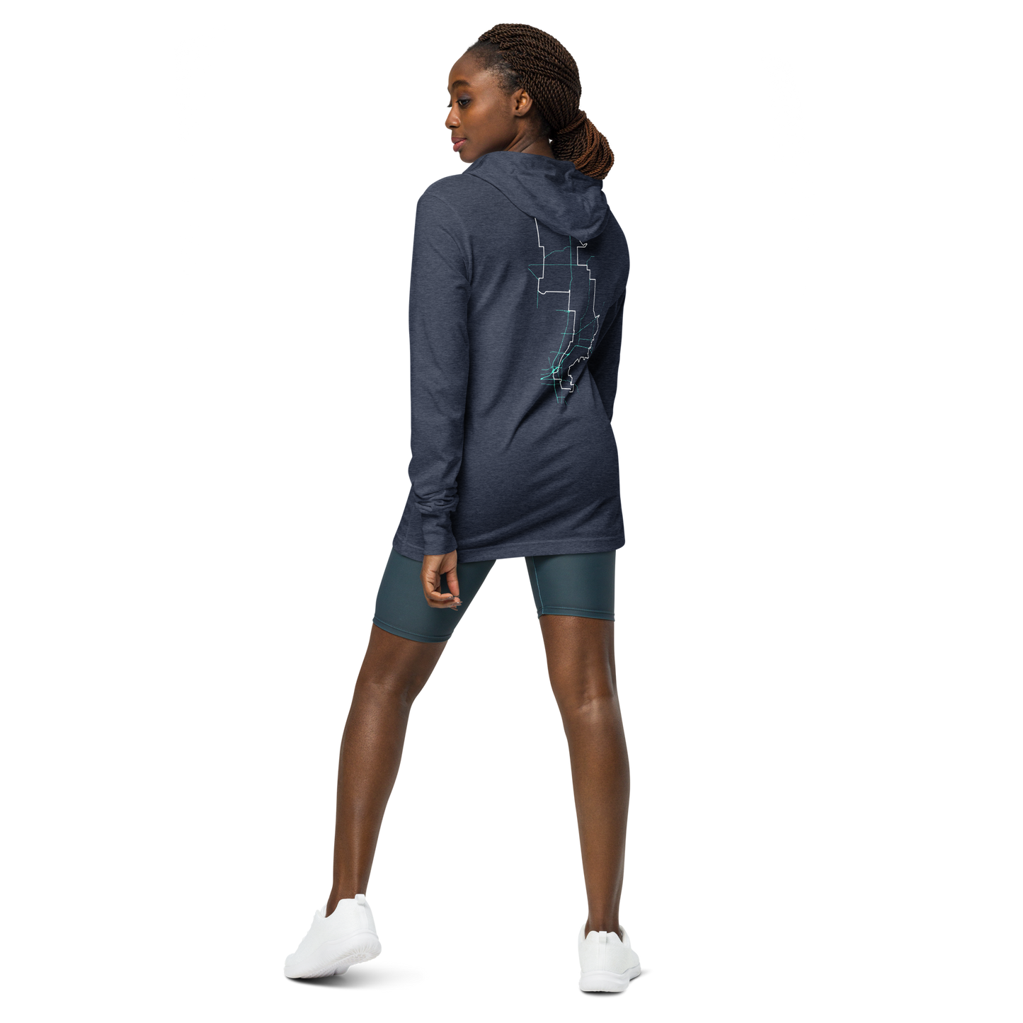 Forrest for Alabama heather navy hooded long-sleeve tee, back view