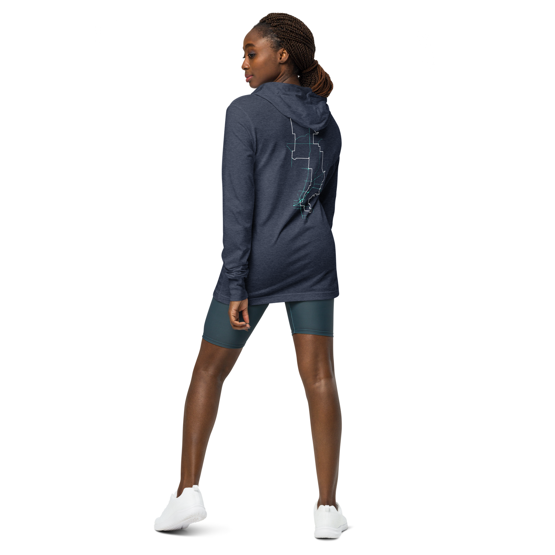 Forrest for Alabama heather navy hooded long-sleeve tee, back view