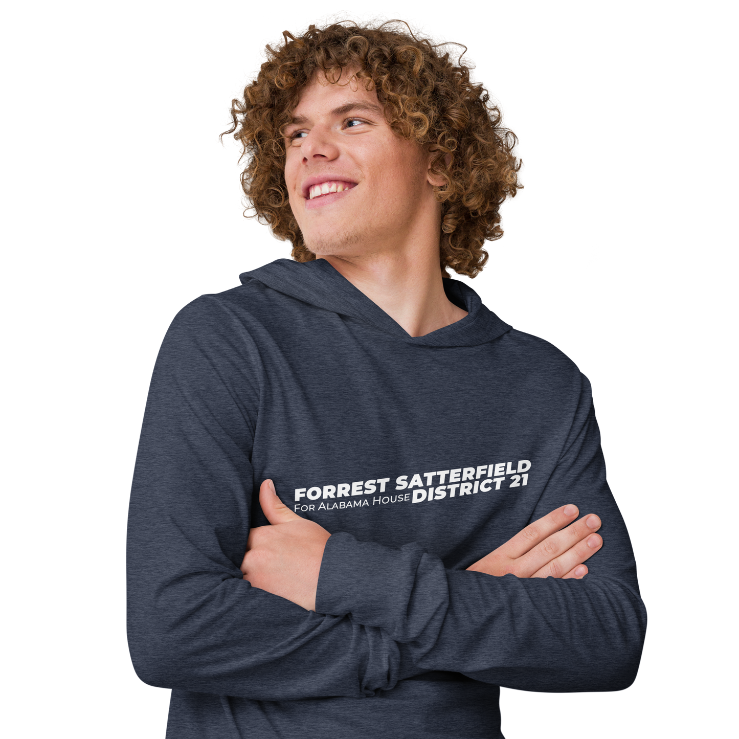 Forrest for Alabama heather navy hooded long-sleeve tee, right front view