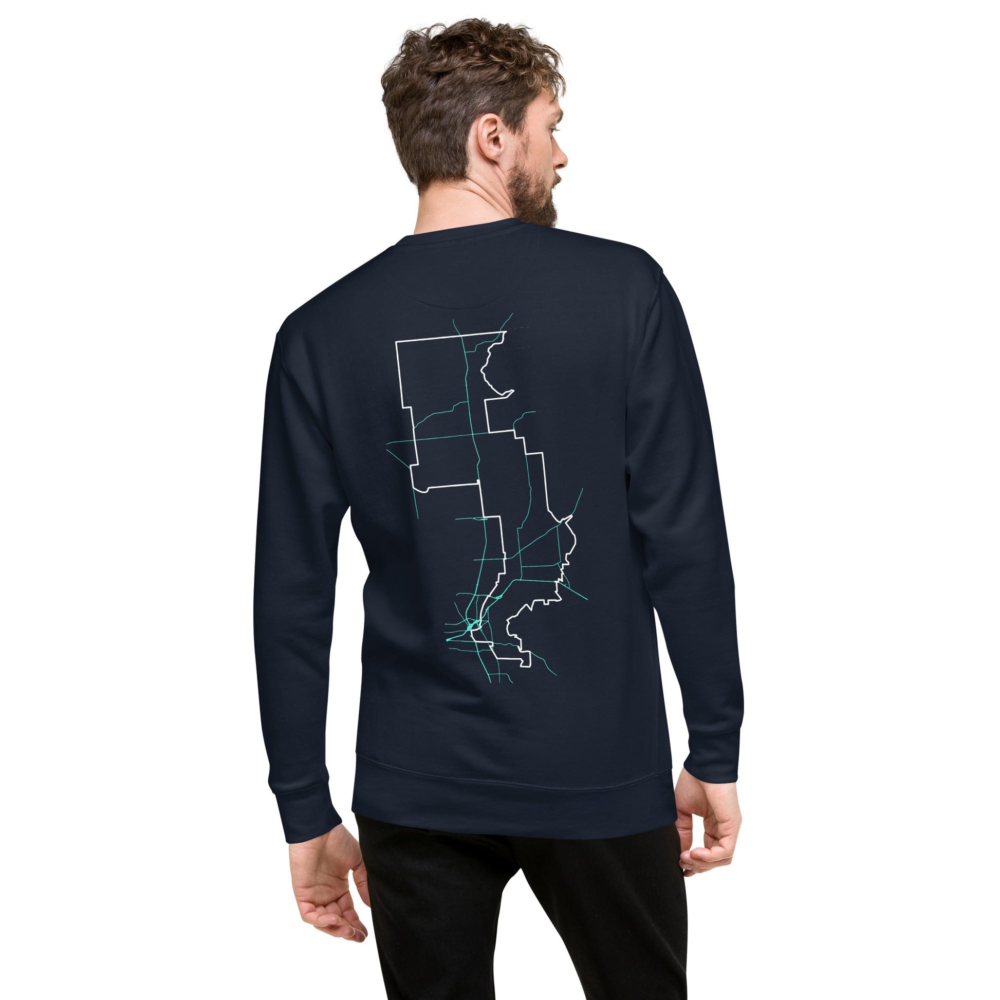 Forrest for Alabama navy premium sweatshirt, back view worn
