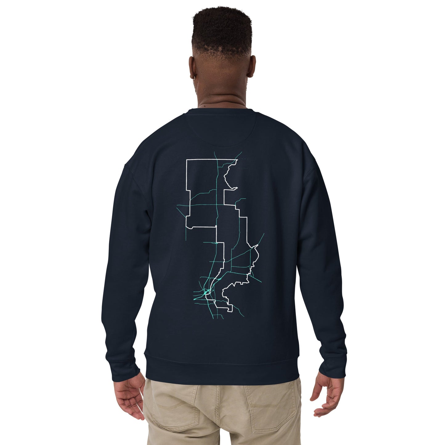 Forrest for Alabama navy premium sweatshirt, back view angle