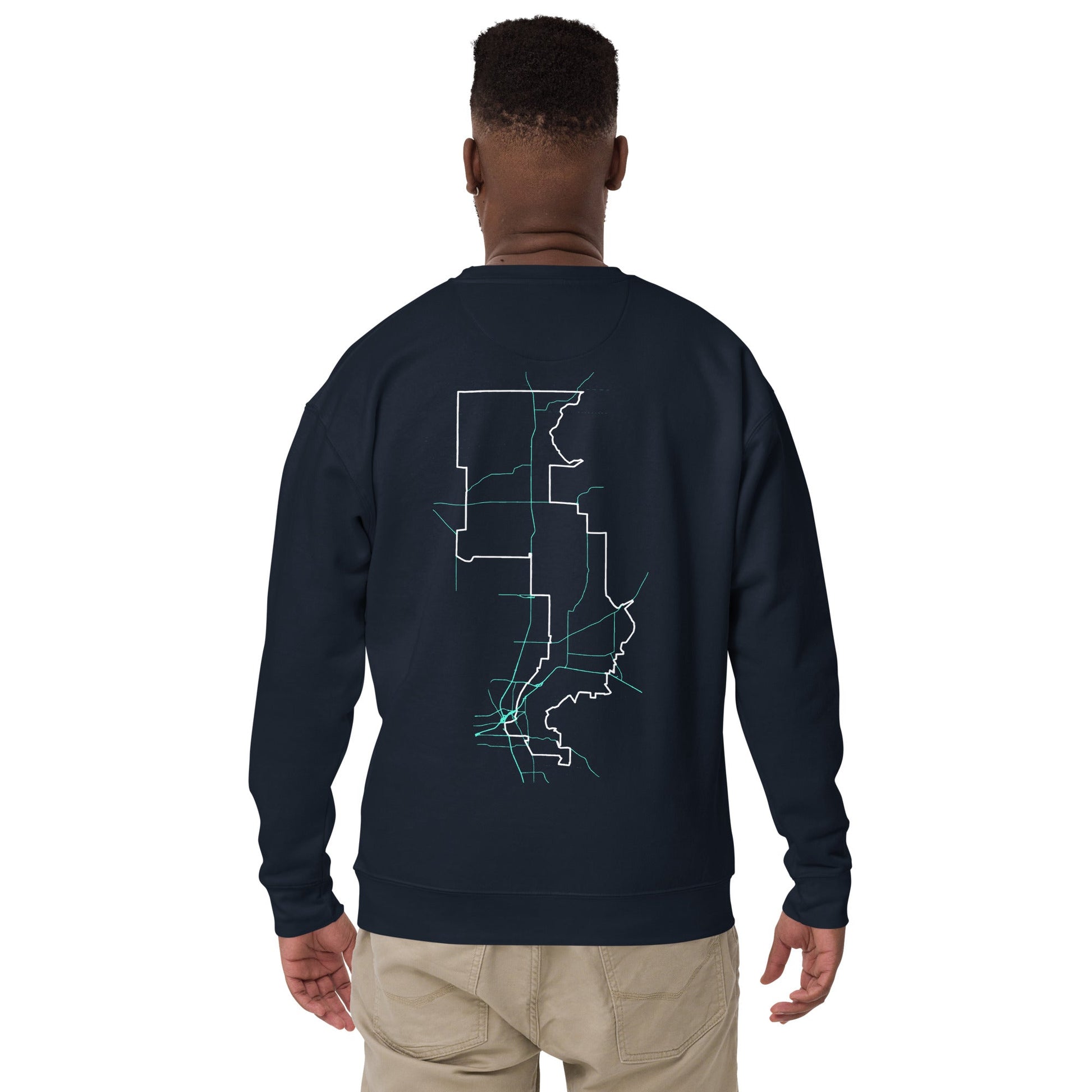 Forrest for Alabama navy premium sweatshirt, back view angle