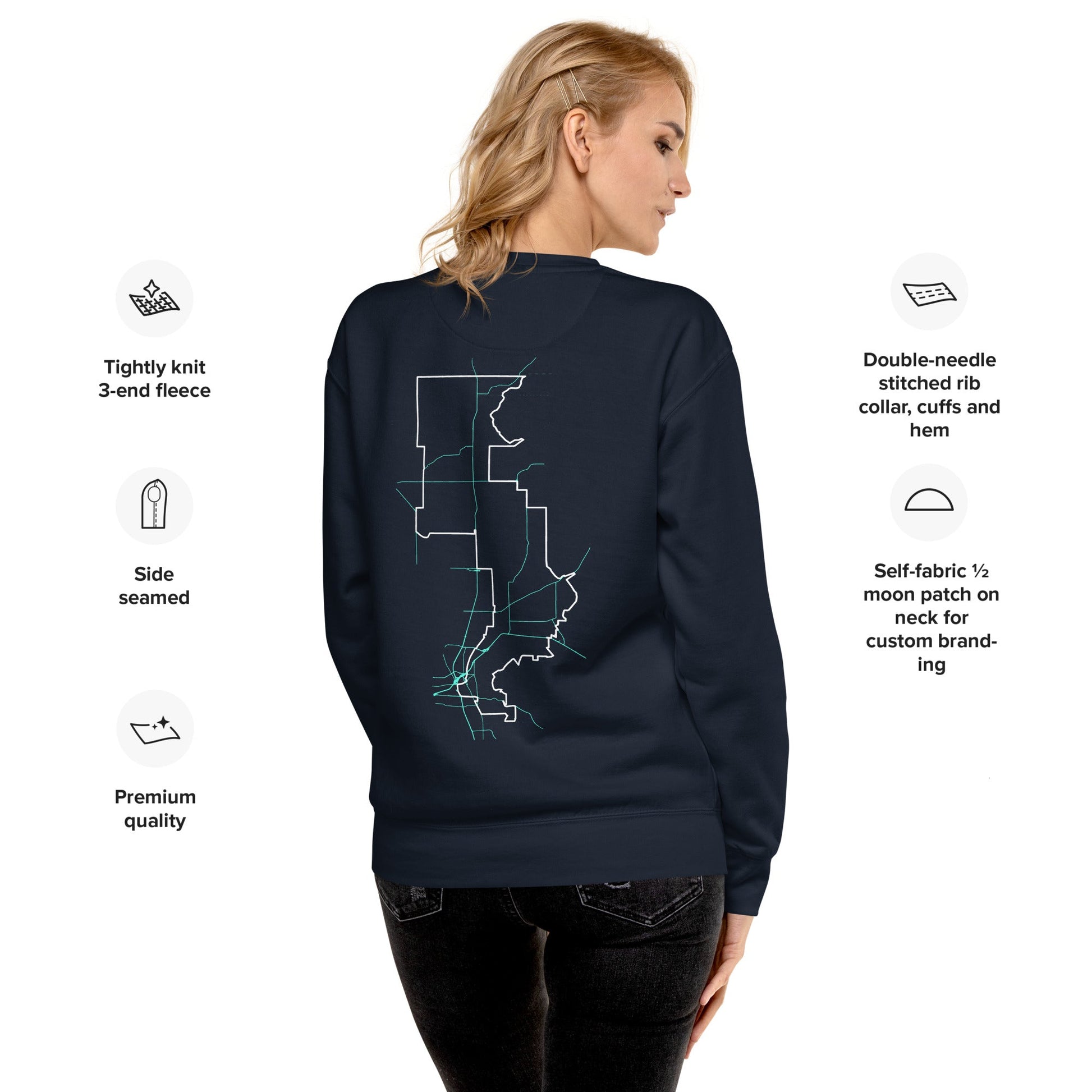 Forrest for Alabama navy premium sweatshirt, back view detail