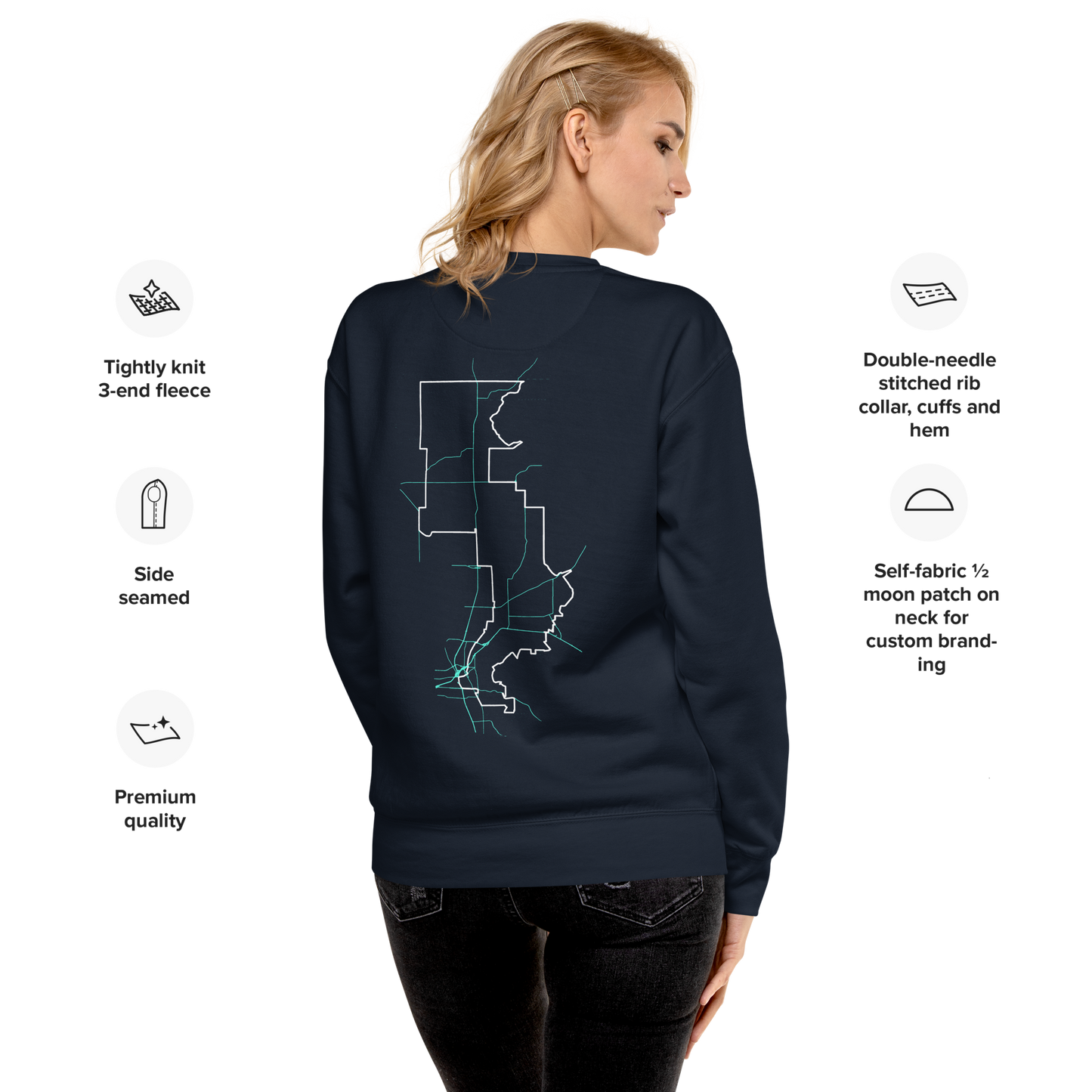Forrest for Alabama navy premium sweatshirt, back view