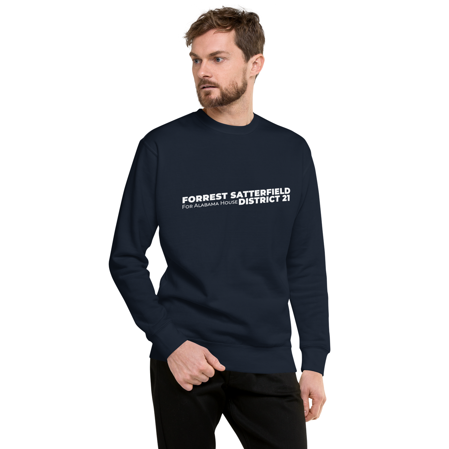 Forrest for Alabama navy premium sweatshirt, front view