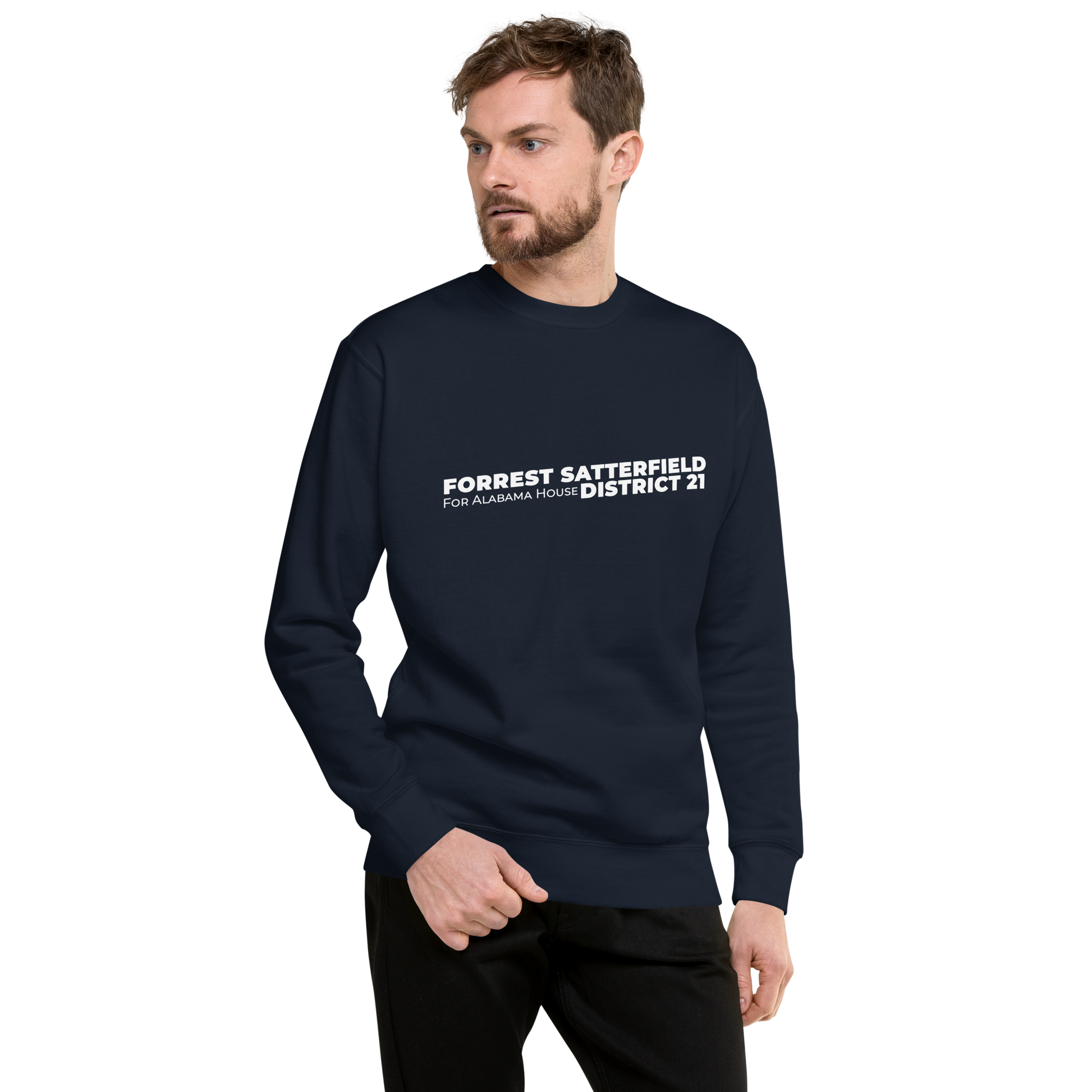 Forrest for Alabama navy premium sweatshirt, front view