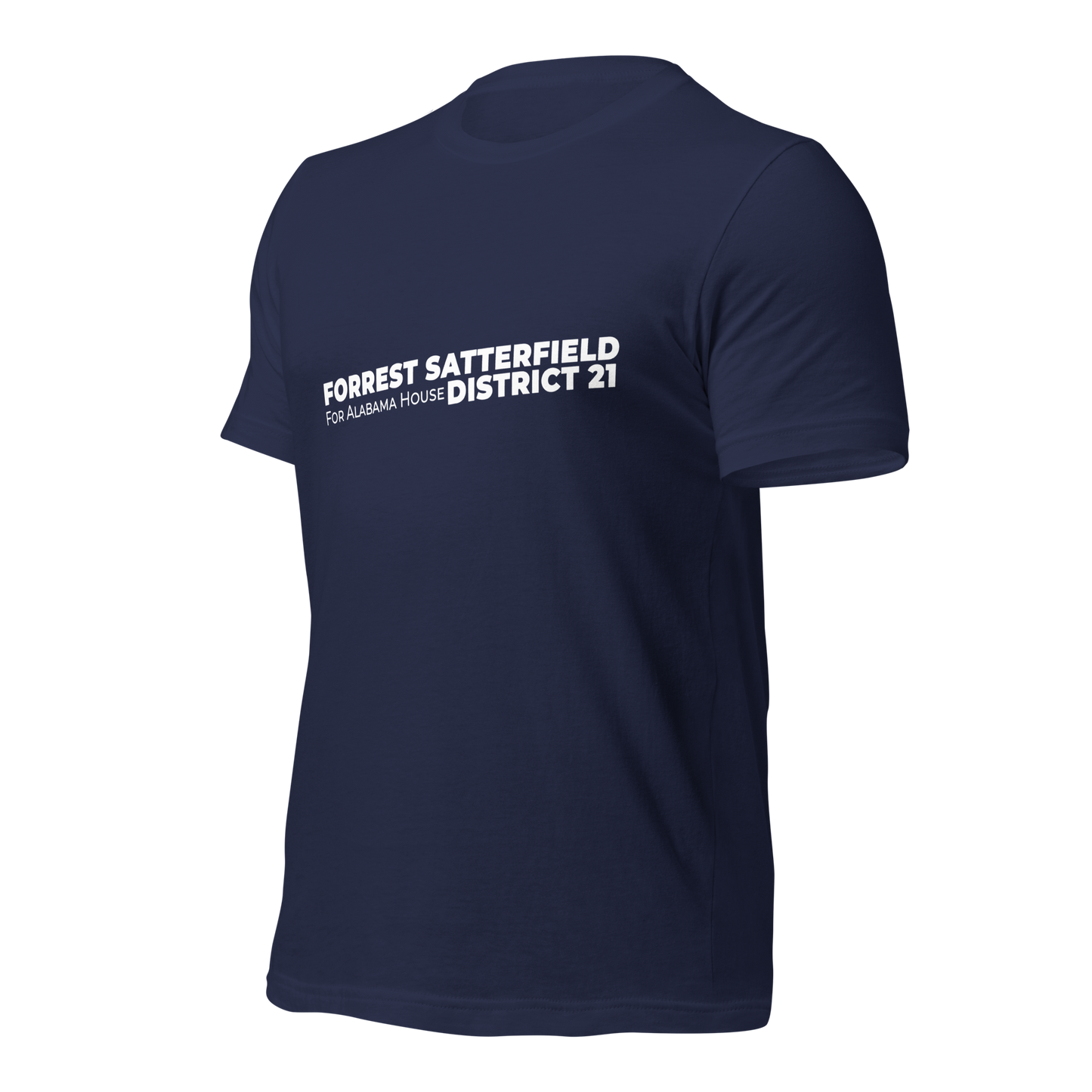 Forrest for Alabama navy campaign t-shirt, left front view