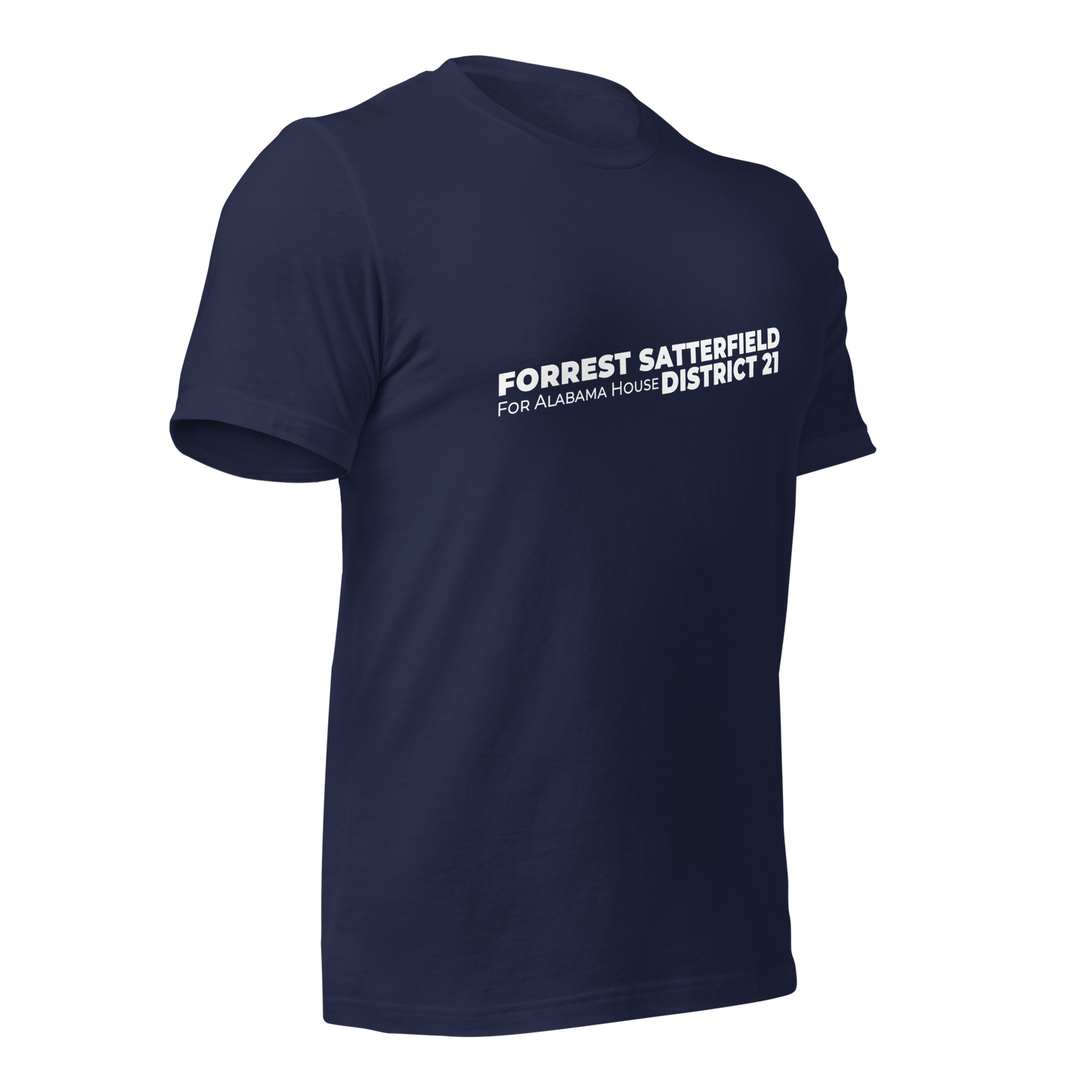 Forrest for Alabama navy campaign t-shirt, right front view