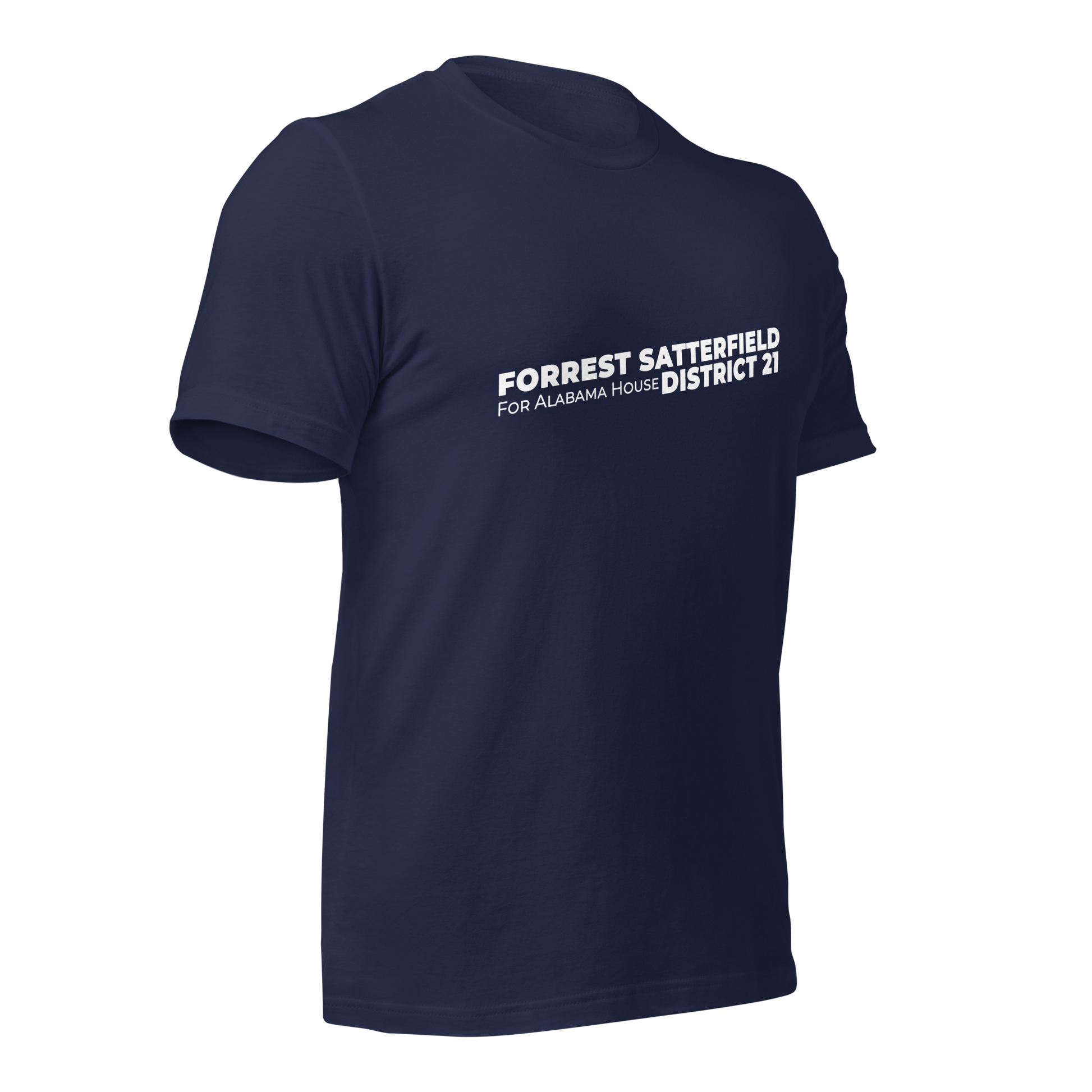 Forrest for Alabama navy campaign t-shirt, right front view