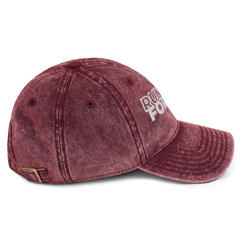 Run Forrest Run vintage washed maroon twill cap, right side view