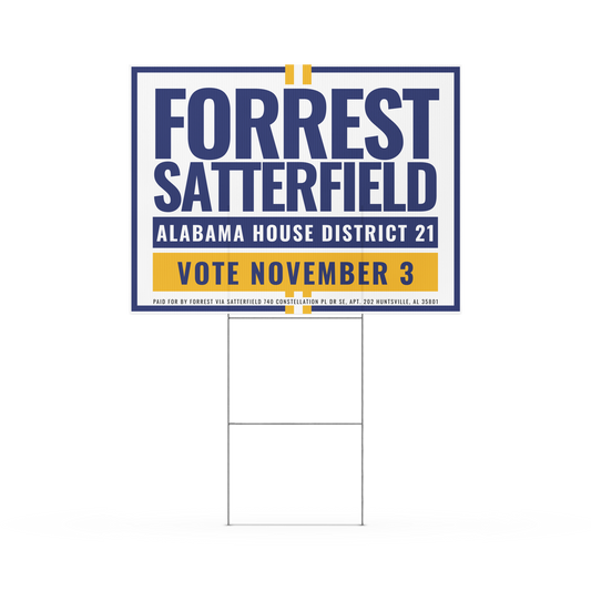 Forrest for Alabama double-sided 18 x 24 inch yard sign with H-stake, front view